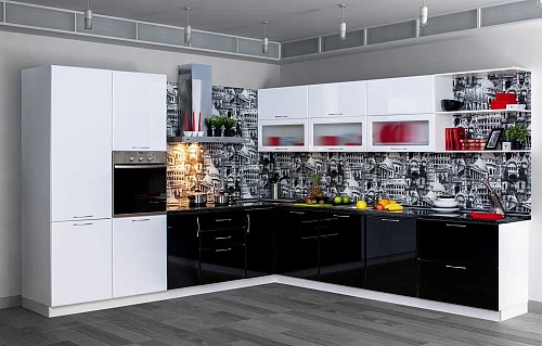 глянцевая черно-белая кухня